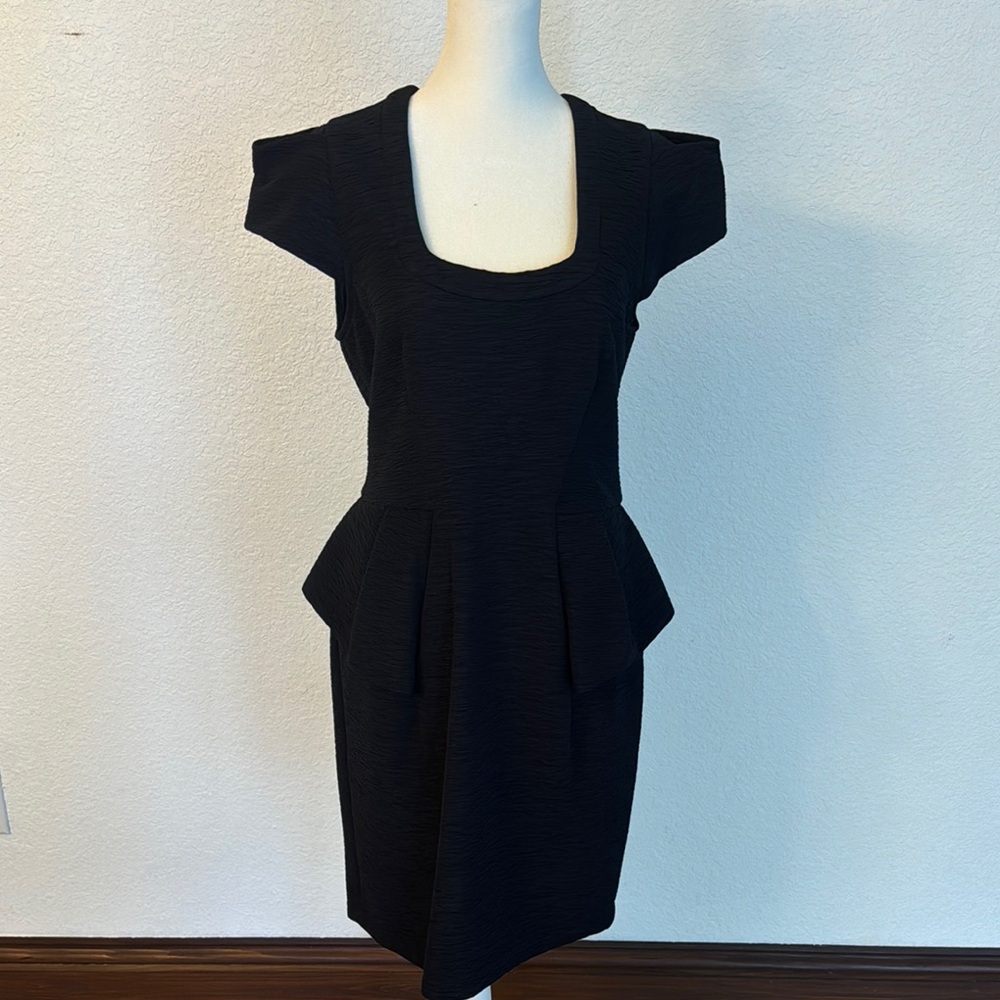 Yoana Baraschi Blue Peplum Midi Dress Square Neck